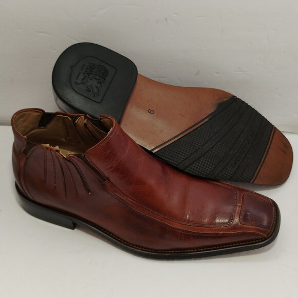 Stacy Adams Square Toe Chelsea Boots Men 9M Brown Leather Pull On - Picture 1 of 10